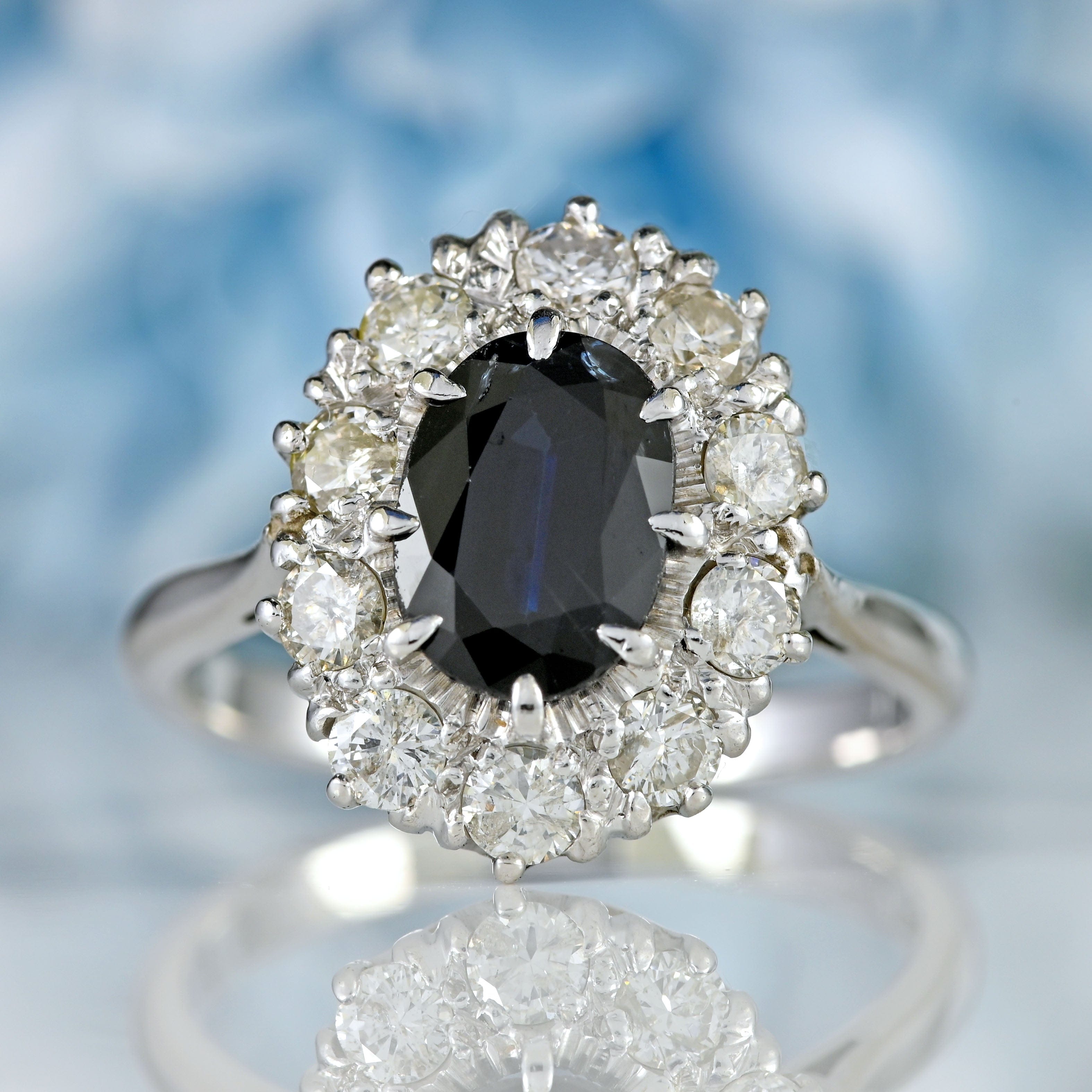 Ellibelle Jewellery Vintage Sapphire & Diamond 18ct White Gold Cluster Ring (1.57cts)