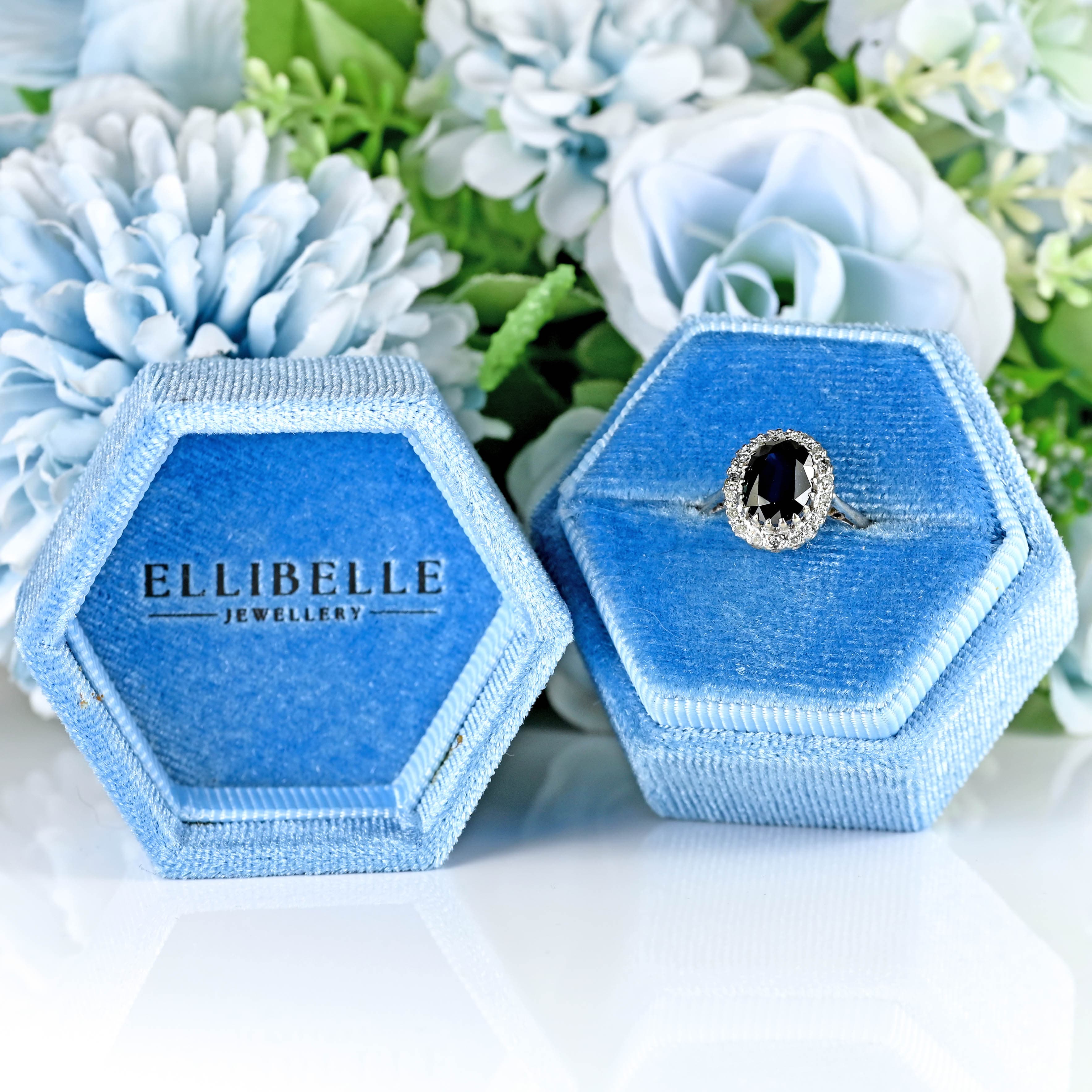 Ellibelle Jewellery Vintage Sapphire & Diamond 18ct White Gold Cluster Ring (2.40cts)