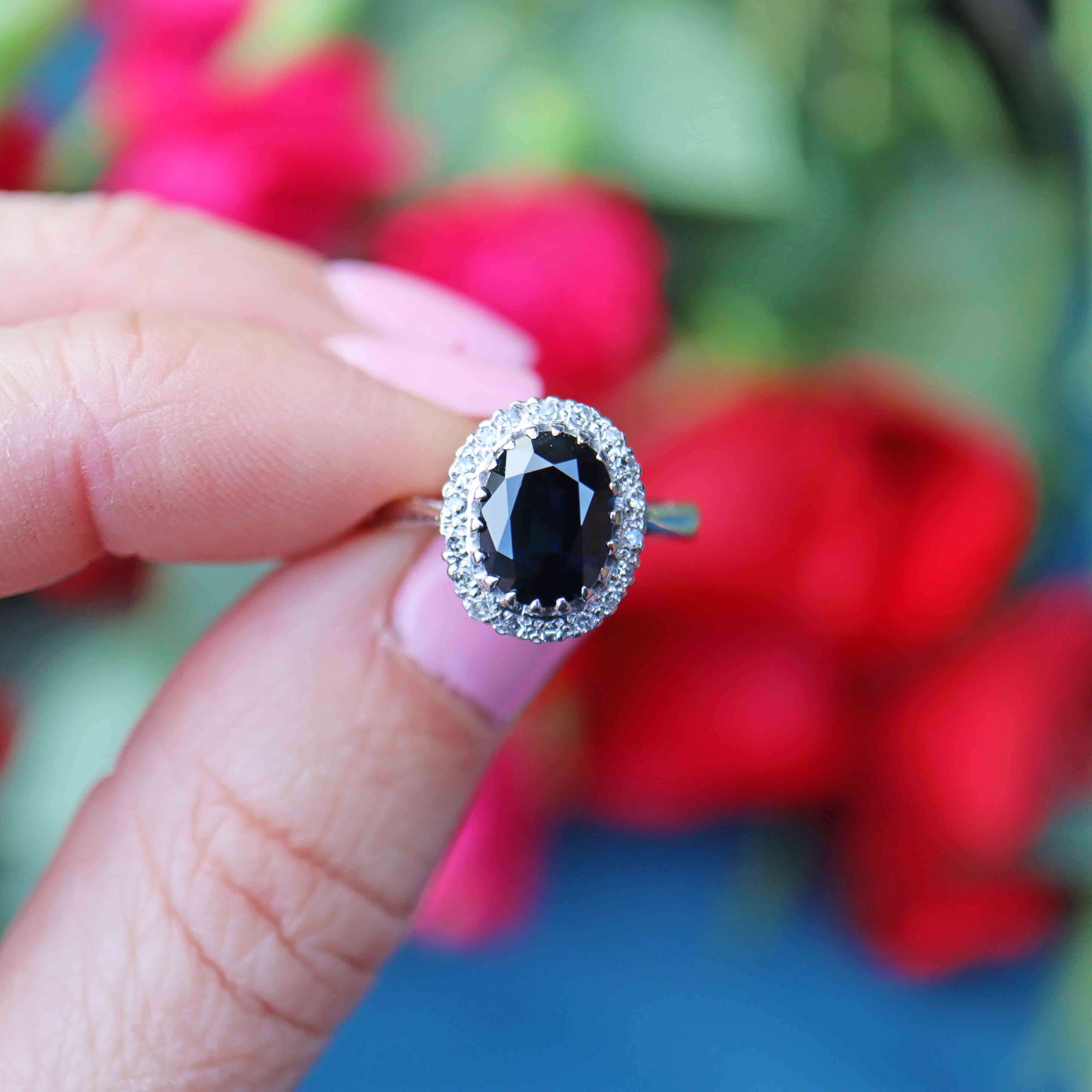 Ellibelle Jewellery Vintage Sapphire & Diamond 18ct White Gold Cluster Ring (2.40cts)