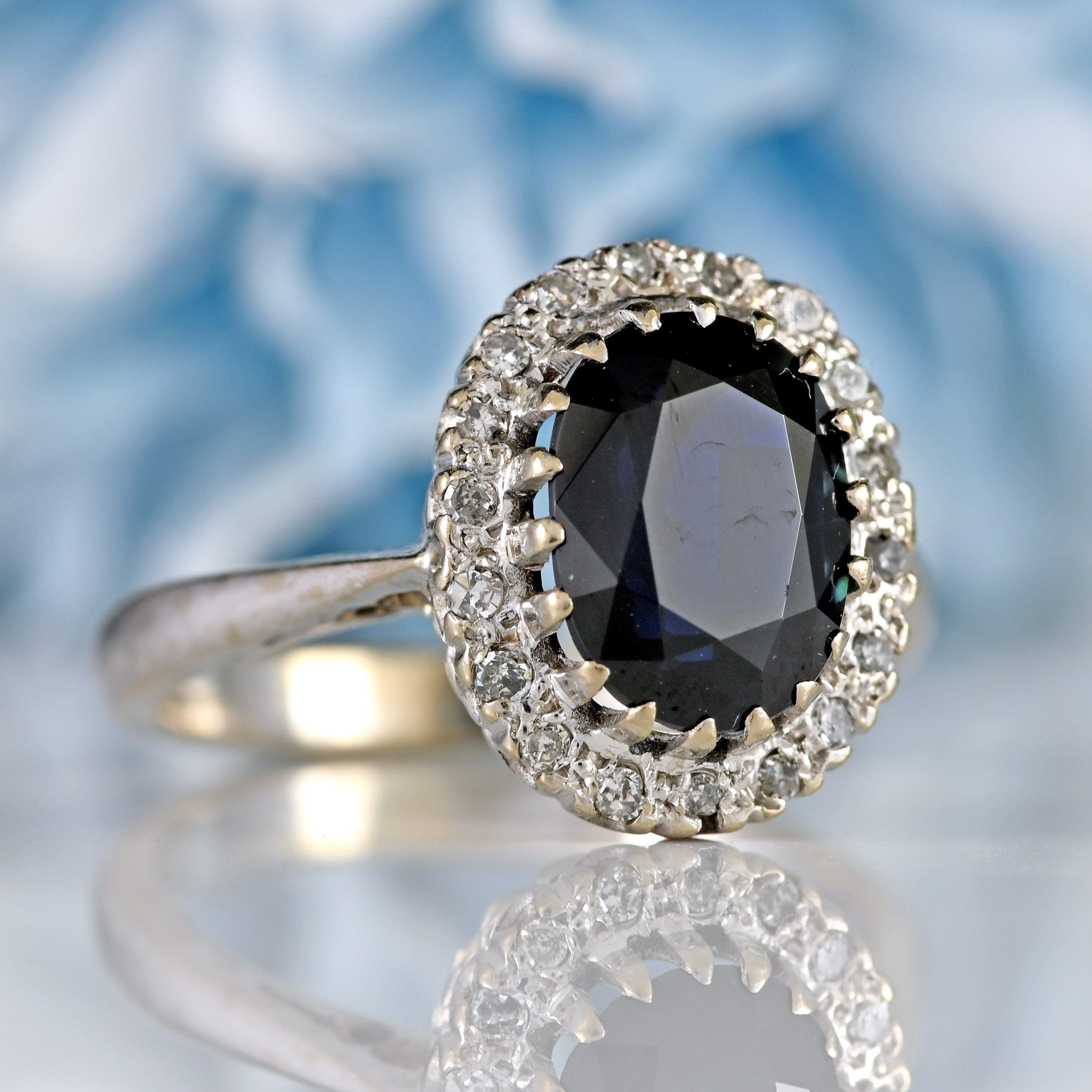 Ellibelle Jewellery Vintage Sapphire & Diamond 18ct White Gold Cluster Ring (2.40cts)