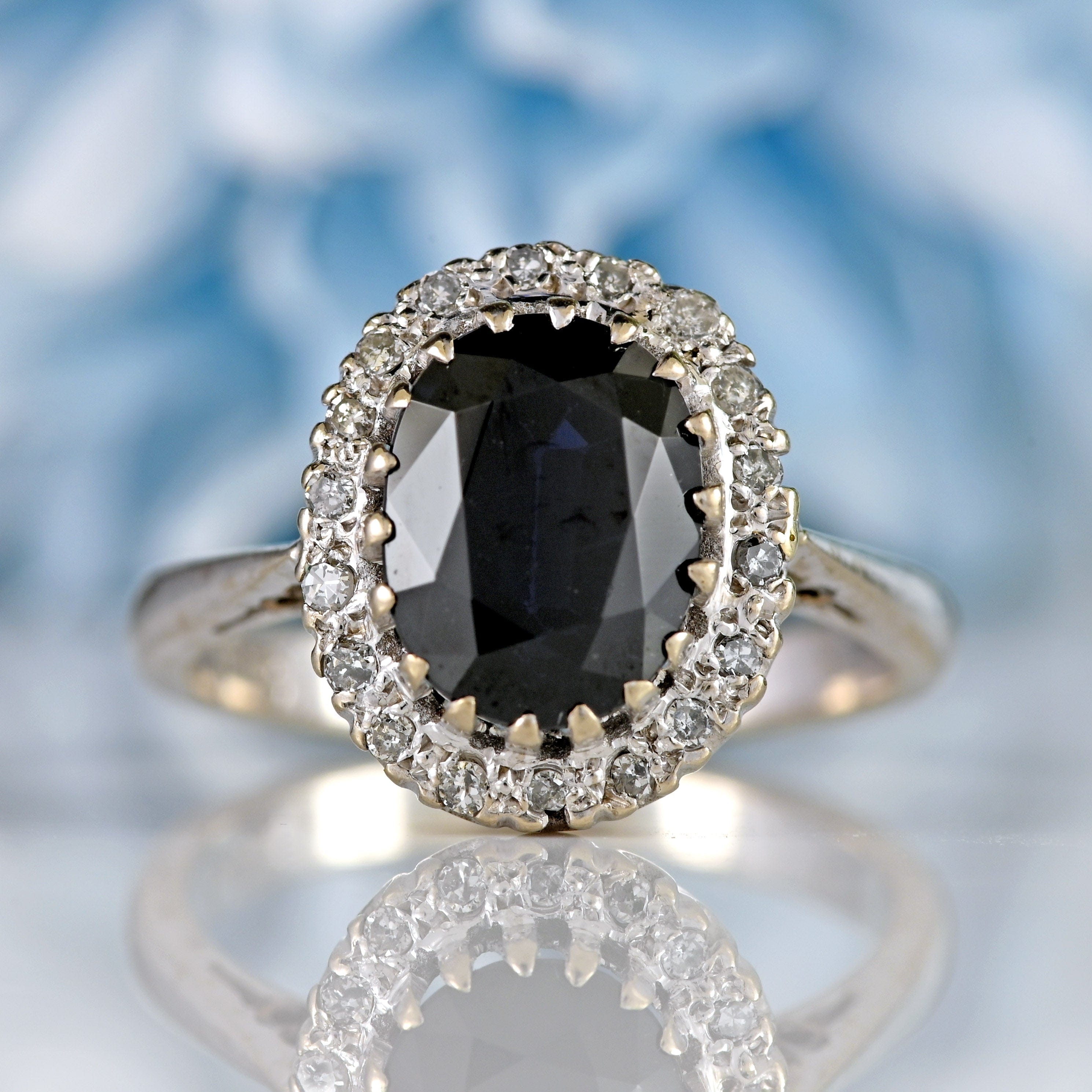 Ellibelle Jewellery Vintage Sapphire & Diamond 18ct White Gold Cluster Ring (2.40cts)