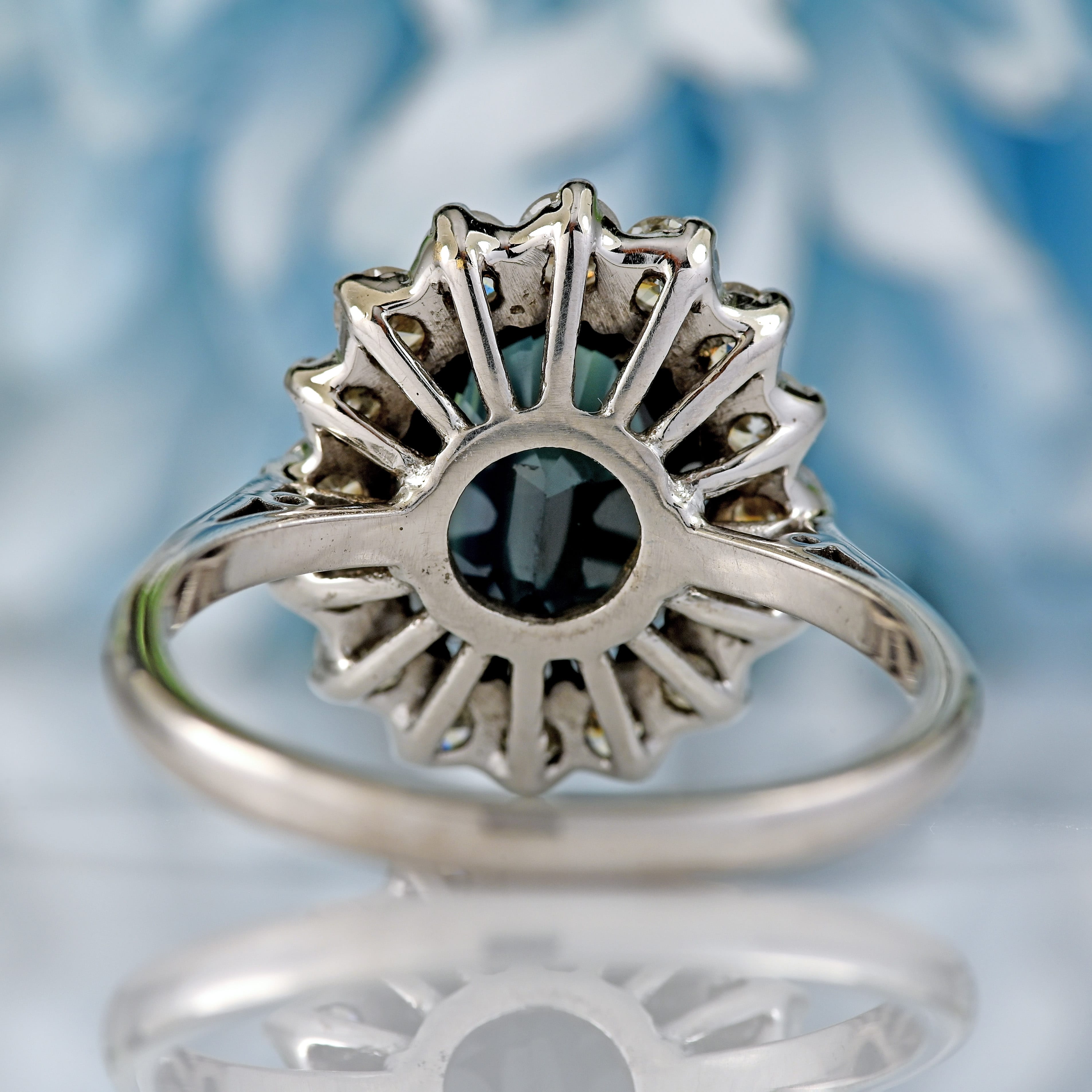 Ellibelle Jewellery Vintage Sapphire & Diamond 18ct White Gold Cluster Ring (2.87cts)