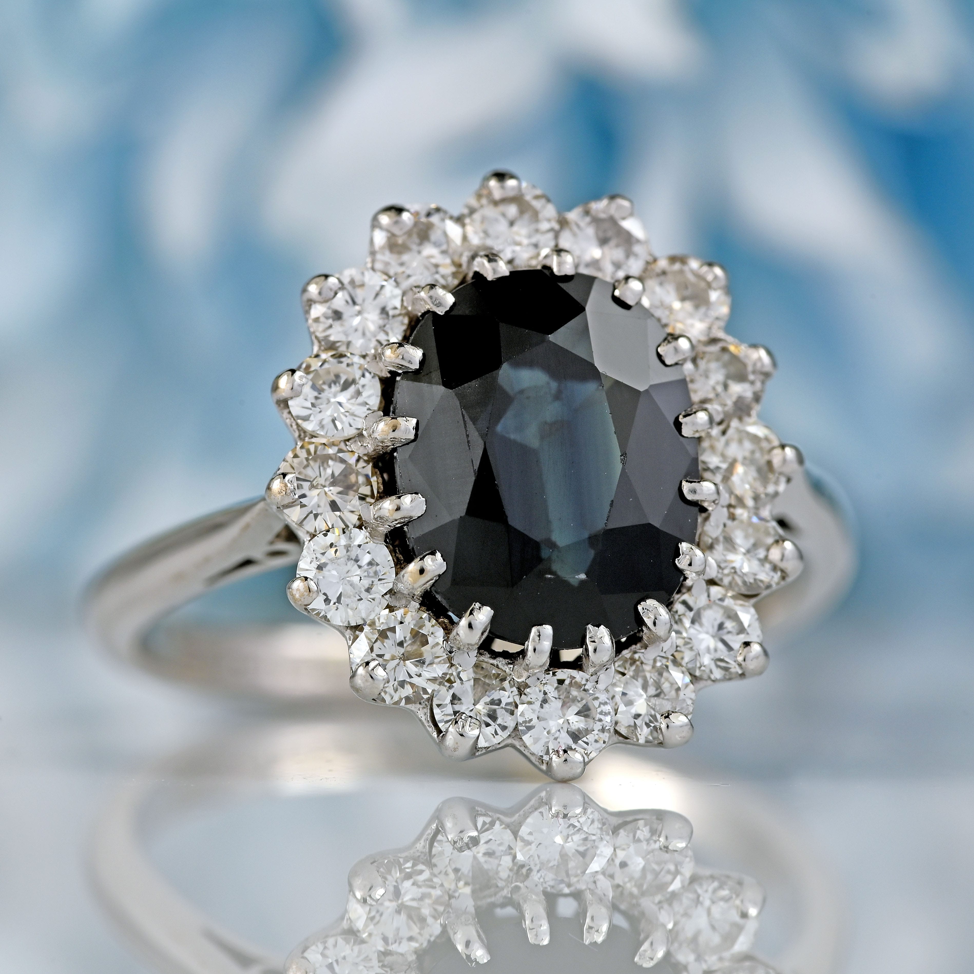 Ellibelle Jewellery Vintage Sapphire & Diamond 18ct White Gold Cluster Ring (2.87cts)