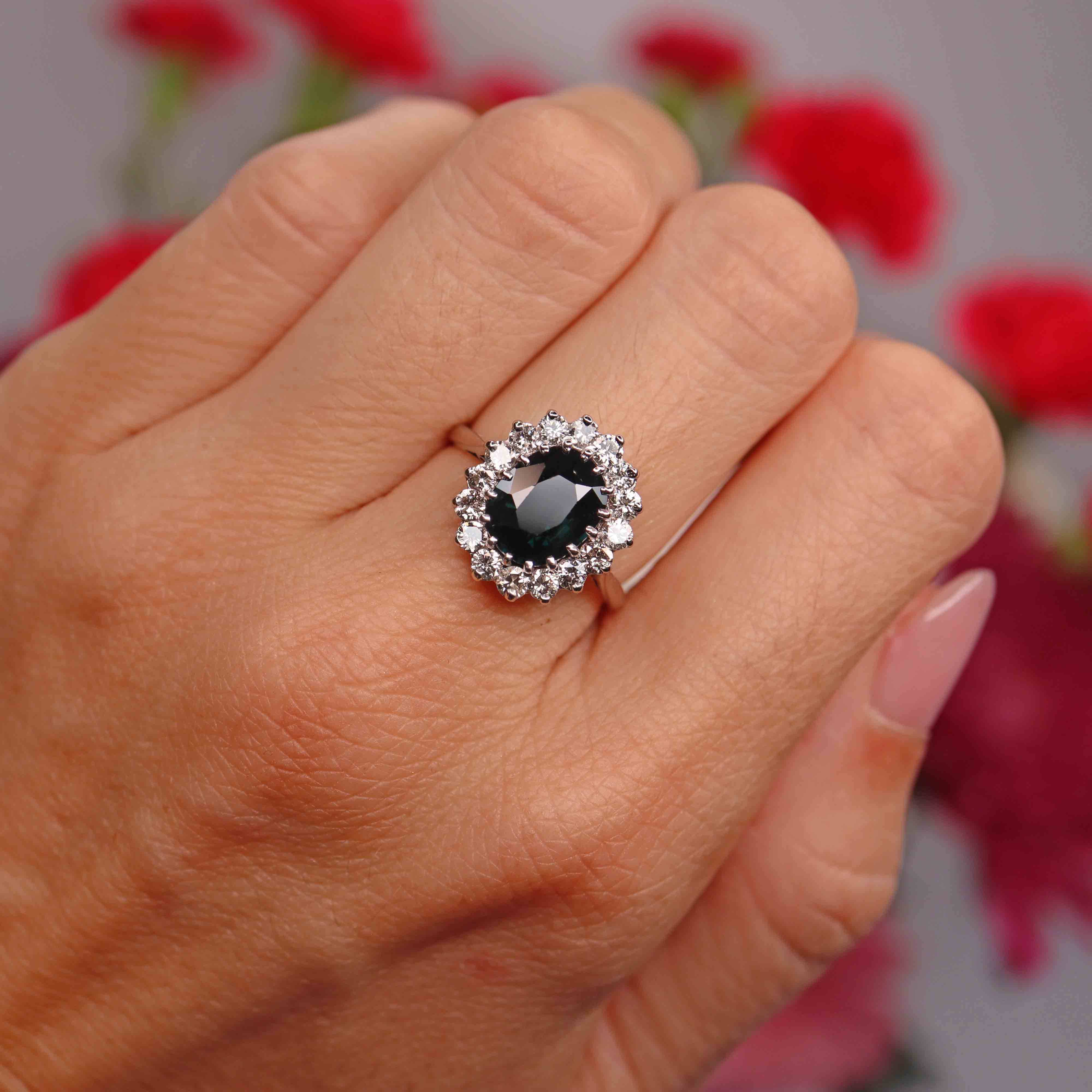 Ellibelle Jewellery Vintage Sapphire & Diamond 18ct White Gold Cluster Ring (2.87cts)