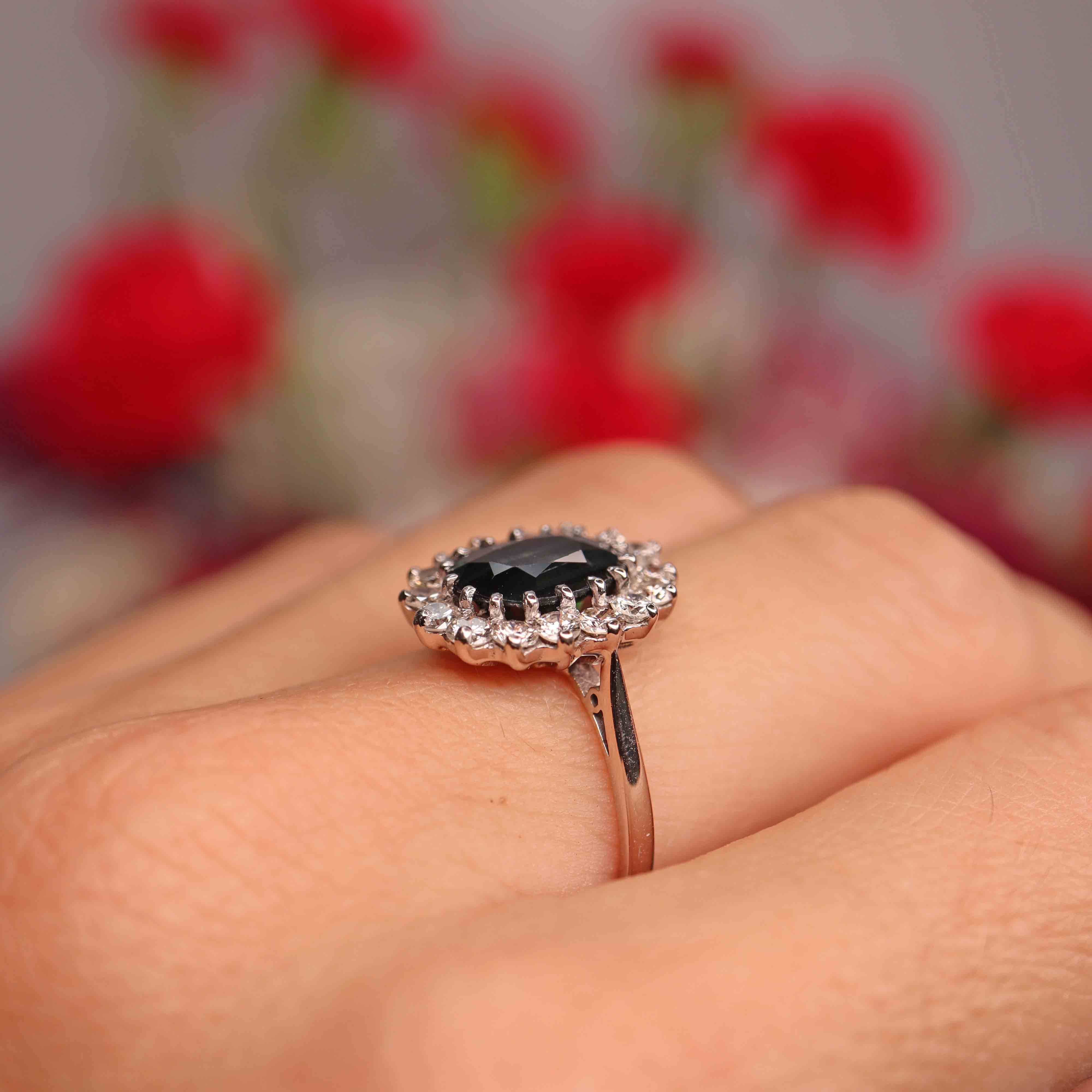 Ellibelle Jewellery Vintage Sapphire & Diamond 18ct White Gold Cluster Ring (2.87cts)