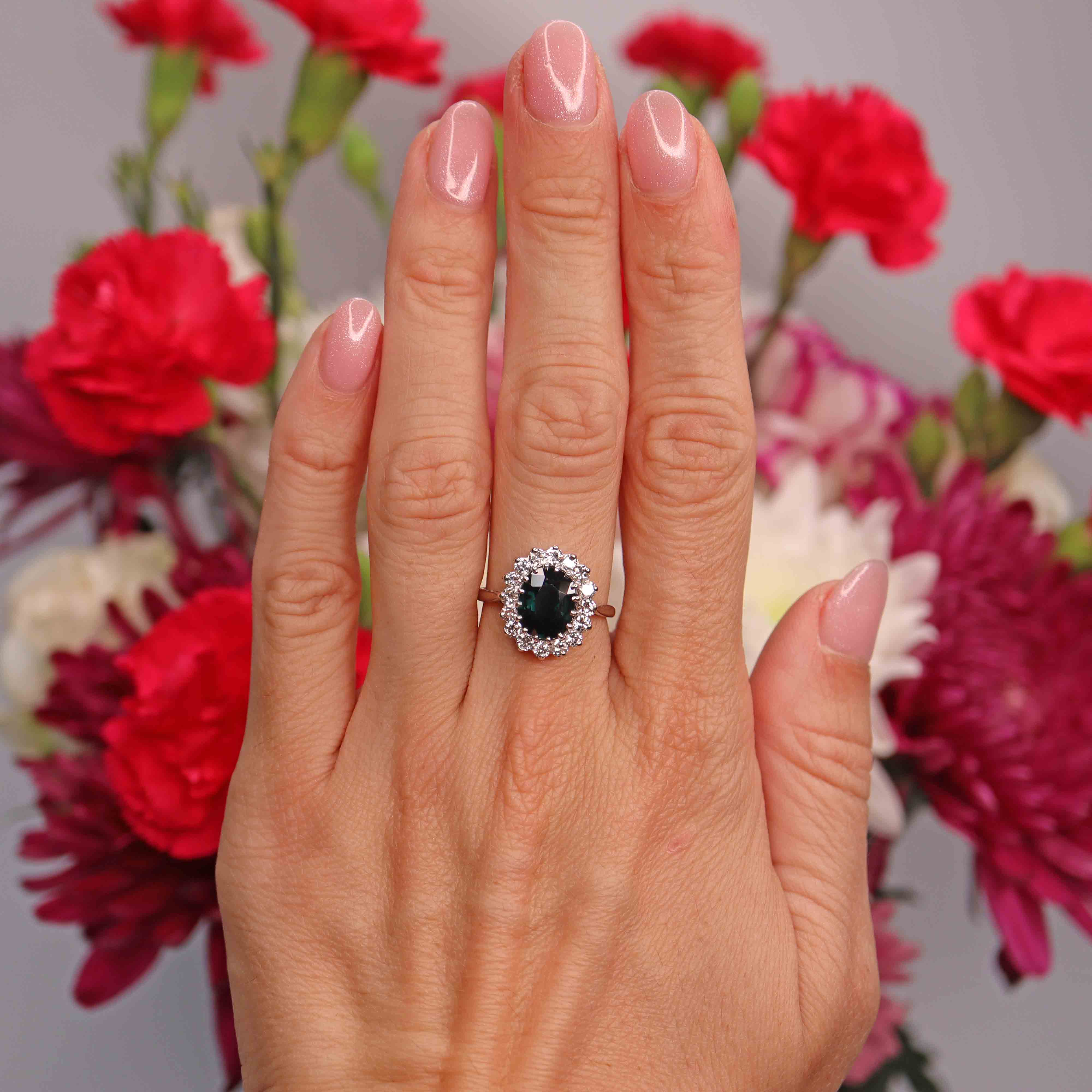 Ellibelle Jewellery Vintage Sapphire & Diamond 18ct White Gold Cluster Ring (2.87cts)