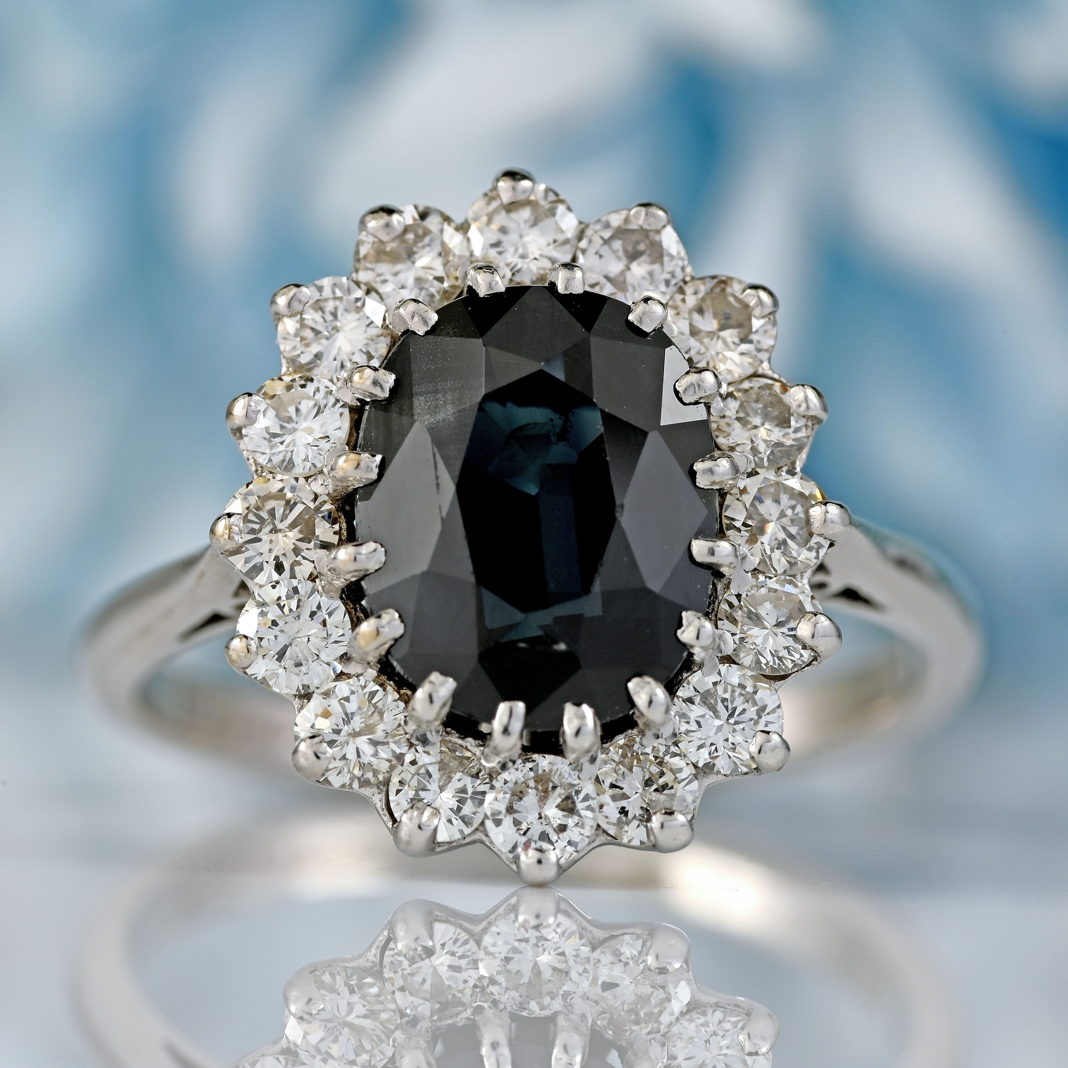 Ellibelle Jewellery Vintage Sapphire & Diamond 18ct White Gold Cluster Ring (2.87cts)