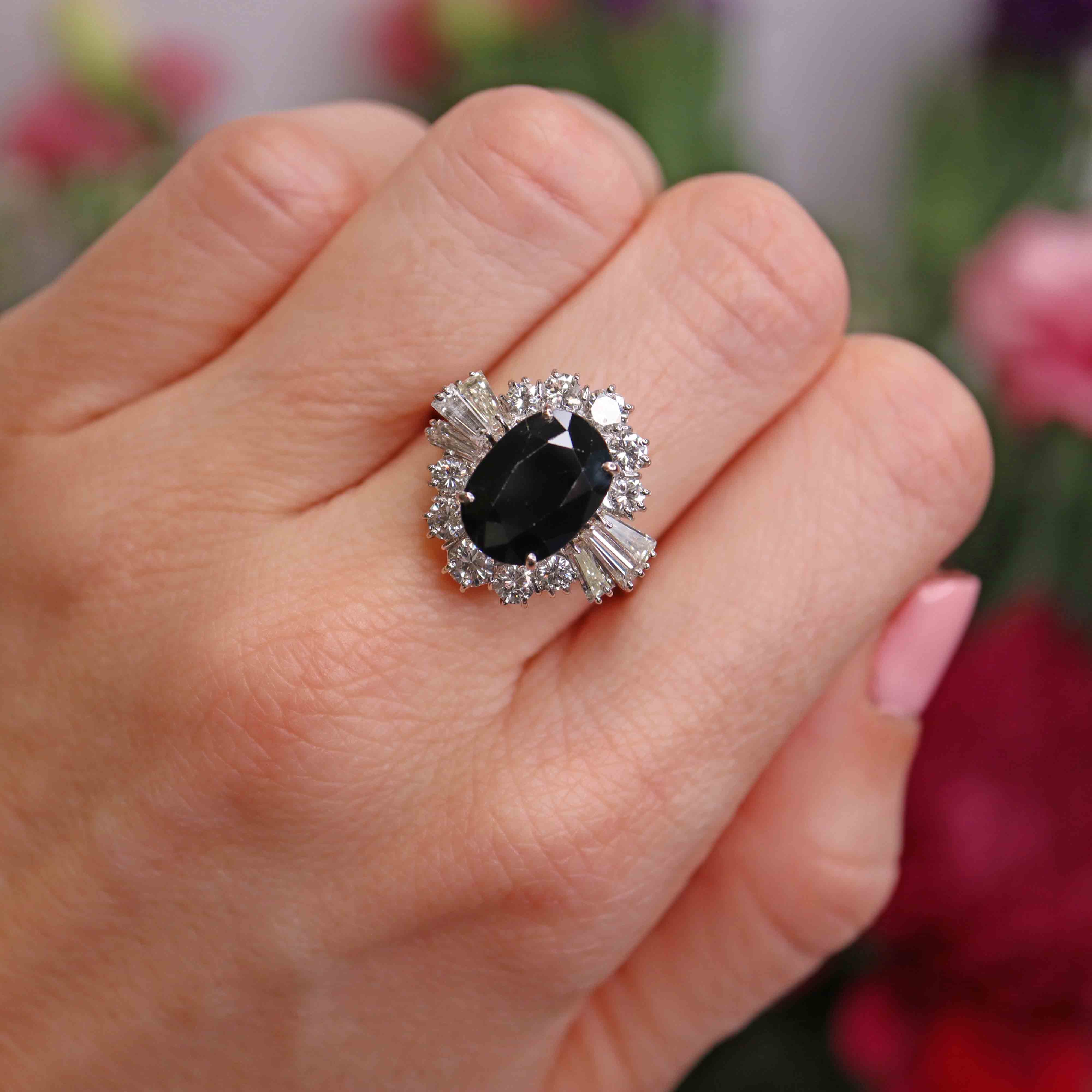 Ellibelle Jewellery Vintage Sapphire & Diamond 18ct White Gold Cluster Ring (5.75cts)