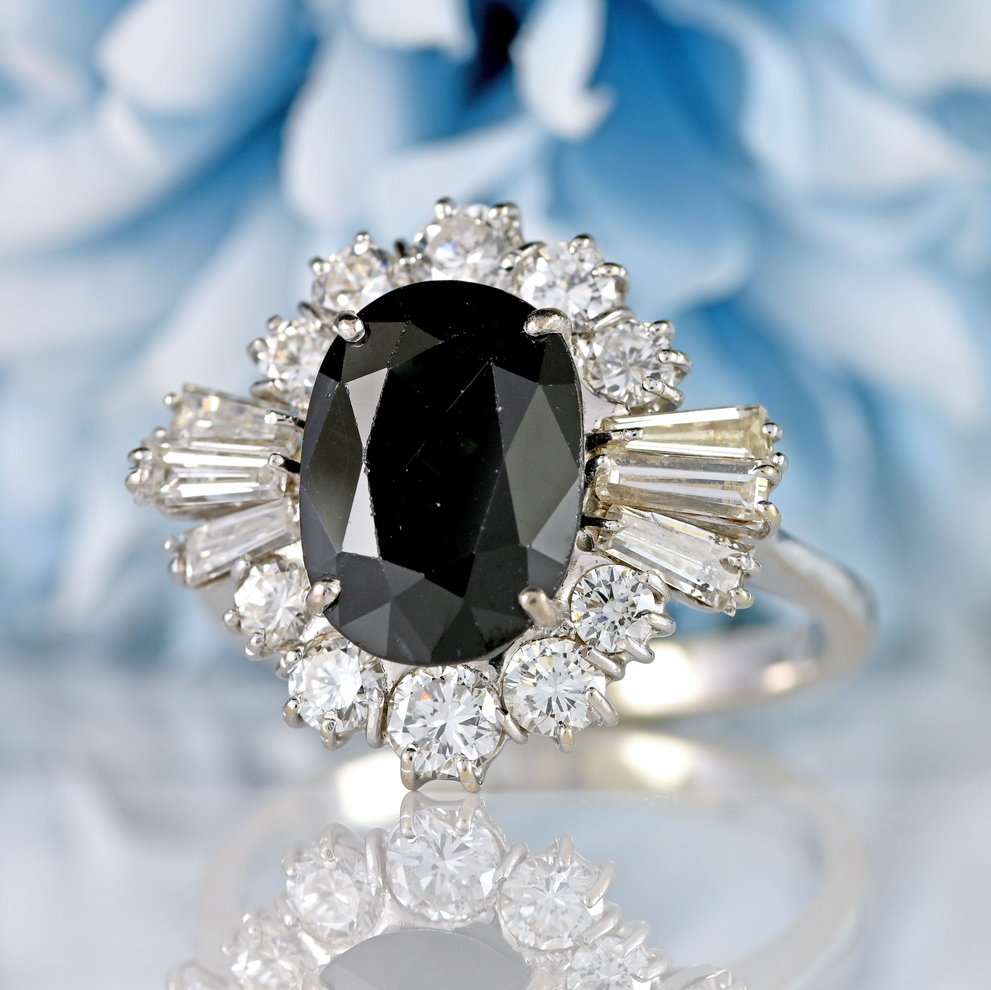 Ellibelle Jewellery Vintage Sapphire & Diamond 18ct White Gold Cluster Ring (5.75cts)