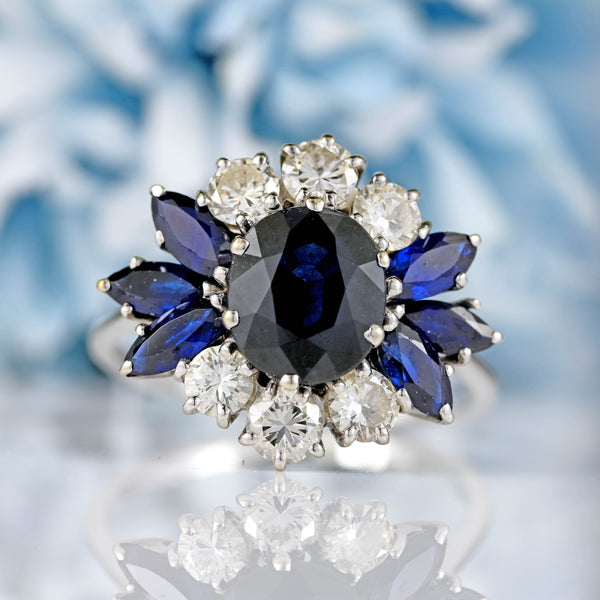 Ellibelle Jewellery Vintage Sapphire & Diamond 18ct White Gold Cluster Ring