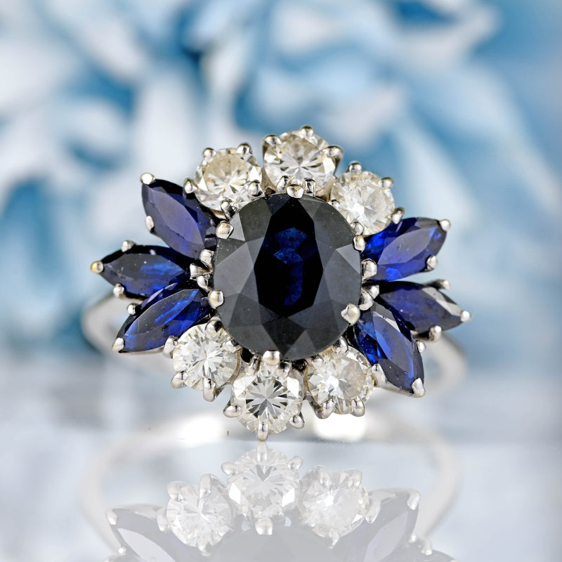 Ellibelle Jewellery Vintage Sapphire & Diamond 18ct White Gold Cluster Ring