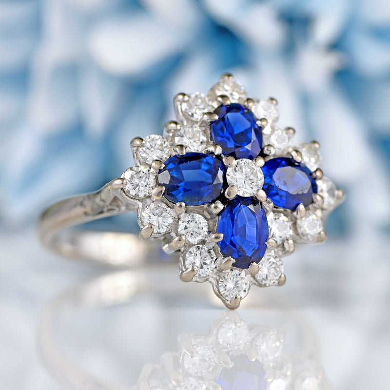 Ellibelle Jewellery Vintage Sapphire & Diamond 18ct White Gold Cluster Ring