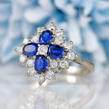 Ellibelle Jewellery Vintage Sapphire & Diamond 18ct White Gold Cluster Ring