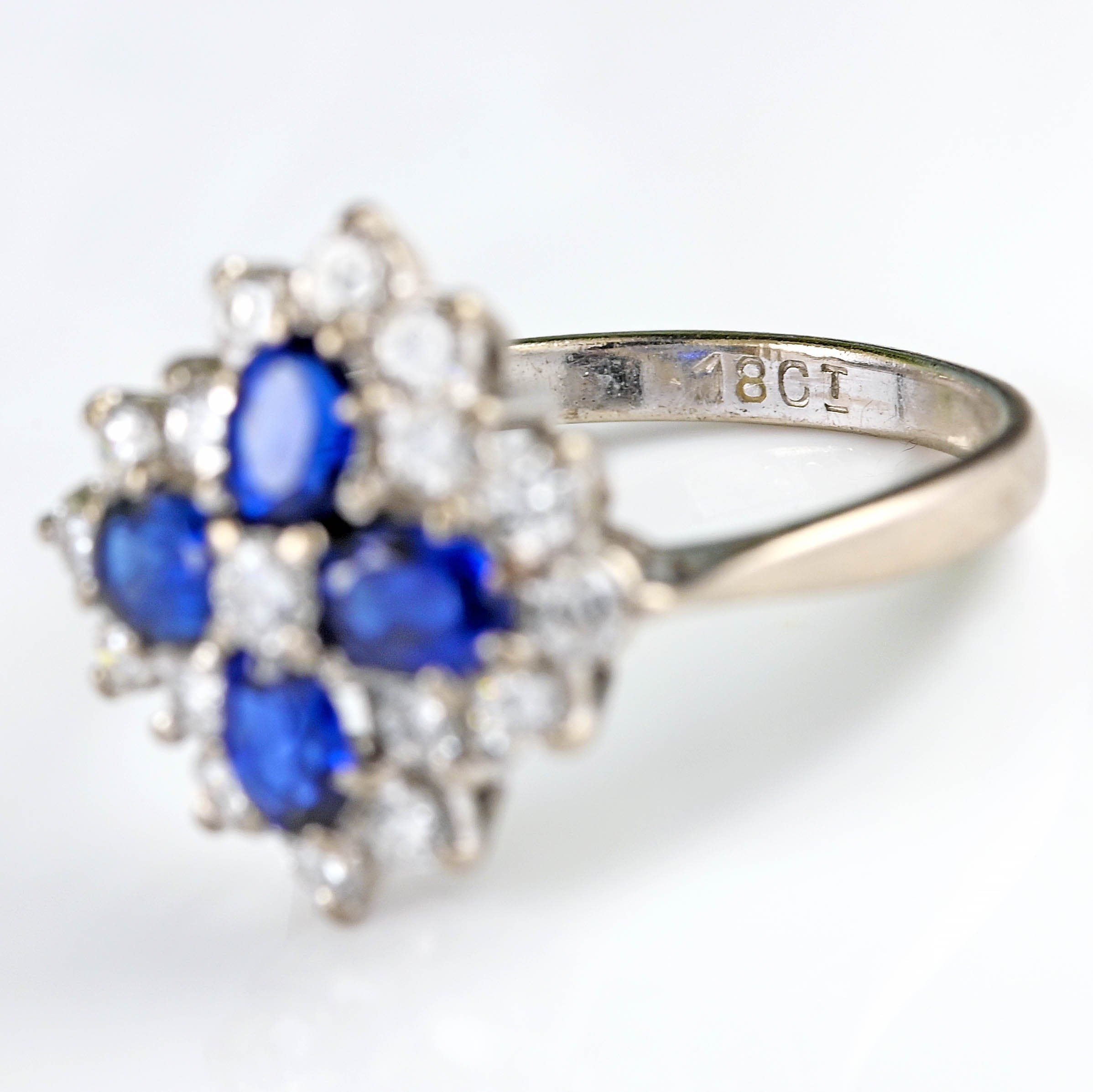 Ellibelle Jewellery Vintage Sapphire & Diamond 18ct White Gold Cluster Ring