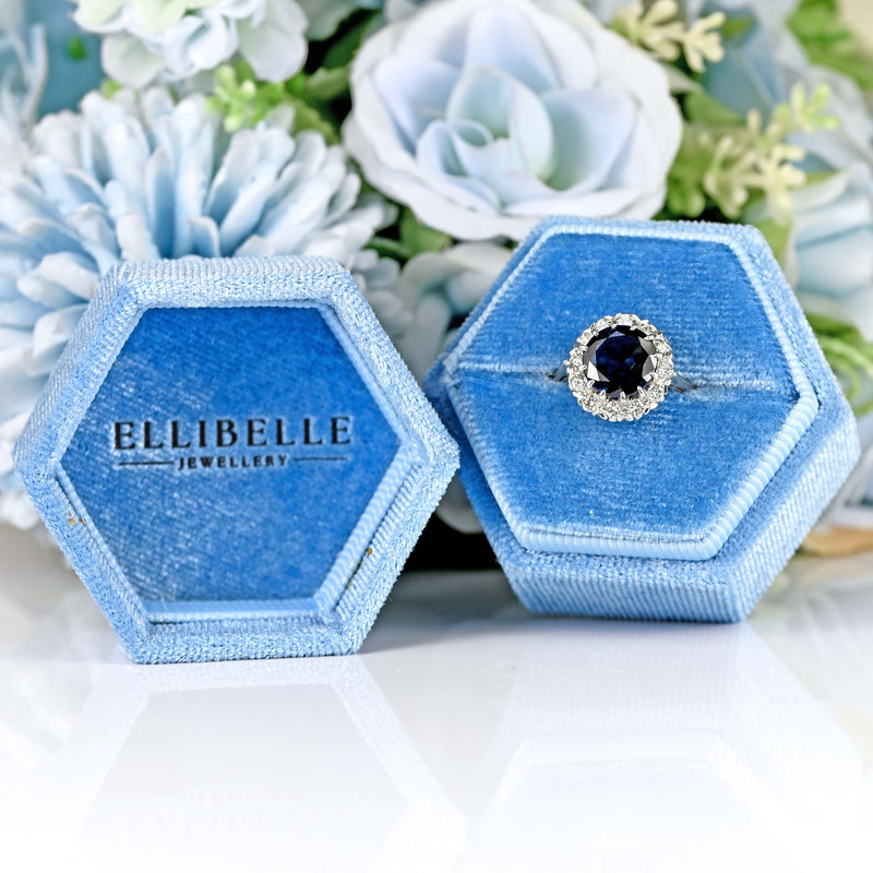 Ellibelle Jewellery Vintage Sapphire & Diamond 18ct White Gold Halo Cluster Ring