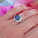 Ellibelle Jewellery Vintage Sapphire & Diamond 18ct White Gold Halo Cluster Ring