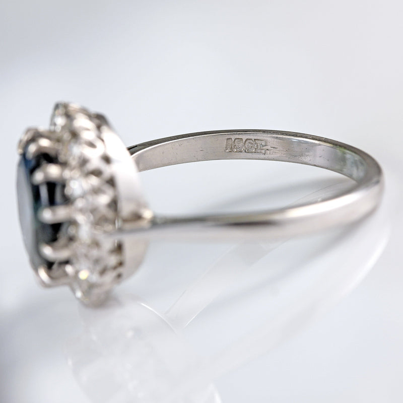 Ellibelle Jewellery Vintage Sapphire & Diamond 18ct White Gold Halo Cluster Ring