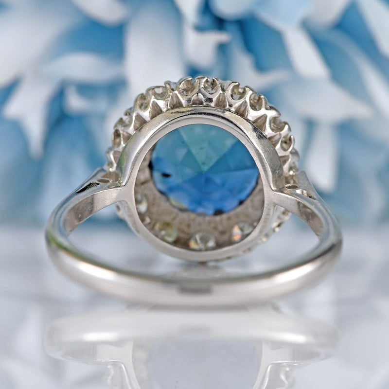 Ellibelle Jewellery Vintage Sapphire & Diamond 18ct White Gold Halo Cluster Ring