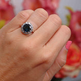 Ellibelle Jewellery Vintage Sapphire & Diamond 18ct White Gold Halo Cluster Ring