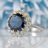 Ellibelle Jewellery Vintage Sapphire & Diamond 18ct White Gold Halo Cluster Ring