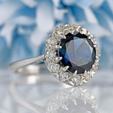 Ellibelle Jewellery Vintage Sapphire & Diamond 18ct White Gold Halo Cluster Ring