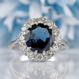 Ellibelle Jewellery Vintage Sapphire & Diamond 18ct White Gold Halo Cluster Ring