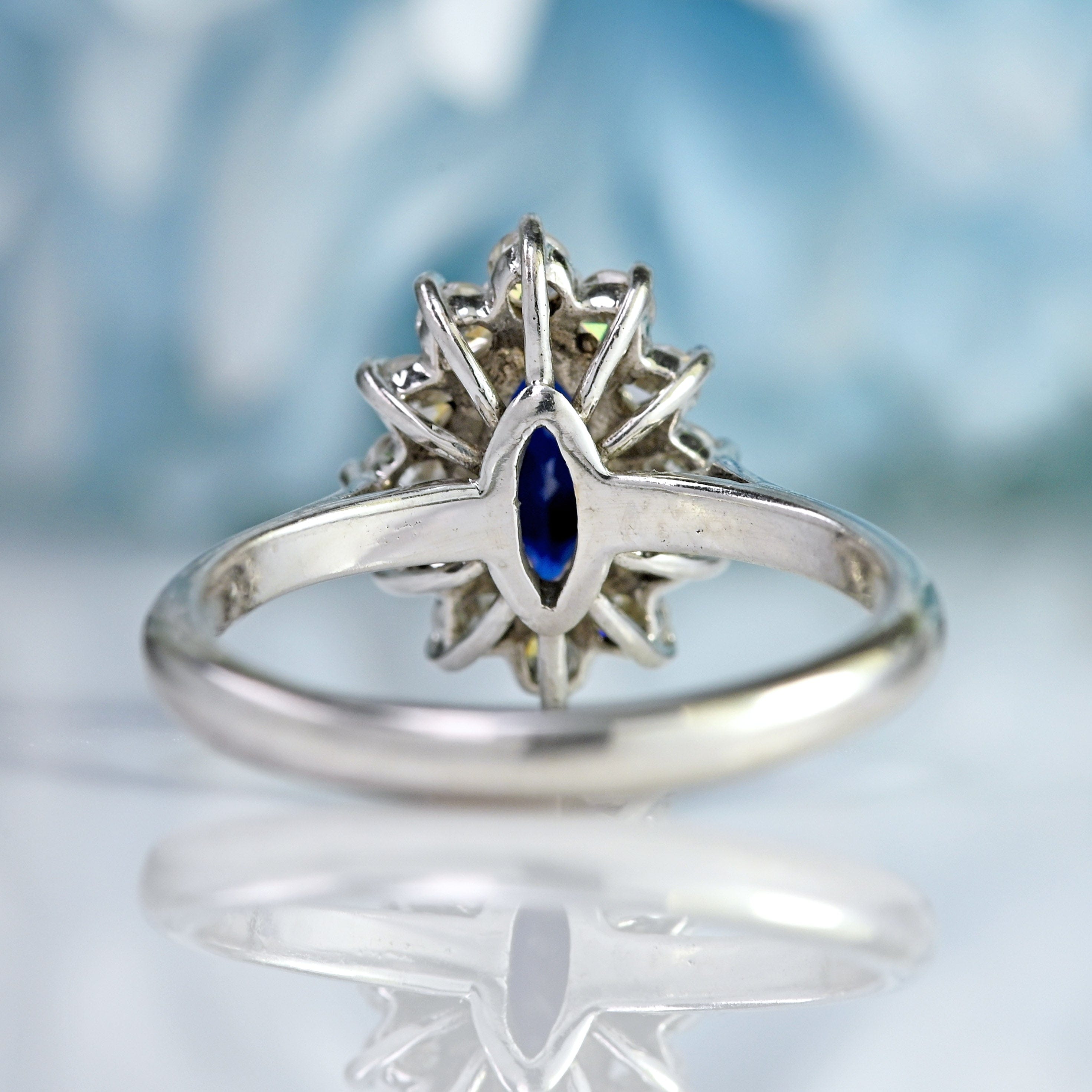 Ellibelle Jewellery Vintage Sapphire & Diamond 18ct White Gold Marquise Cluster Ring (0.60cts)