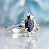 Ellibelle Jewellery Vintage Sapphire & Diamond 18ct White Gold Marquise Cluster Ring (0.60cts)