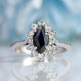 Ellibelle Jewellery Vintage Sapphire & Diamond 18ct White Gold Marquise Cluster Ring (0.60cts)