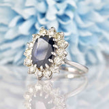 Ellibelle Jewellery Vintage Sapphire & Diamond 18ct White Gold Oval Cluster Ring