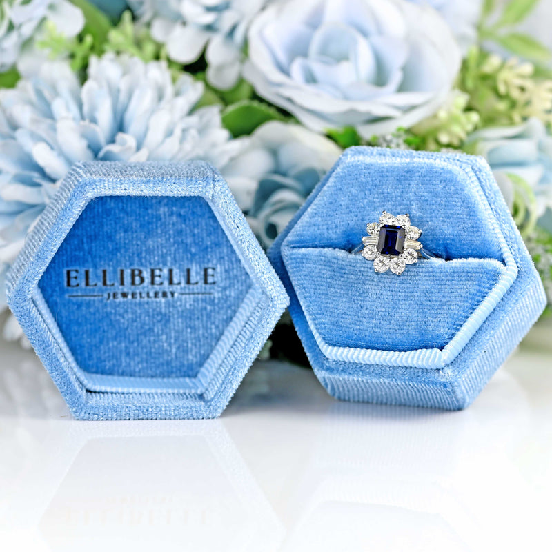 Ellibelle Jewellery Vintage Sapphire & Diamond 18ct White Gold Platinum Cluster Ring
