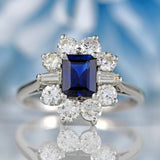 Ellibelle Jewellery Vintage Sapphire & Diamond 18ct White Gold Platinum Cluster Ring