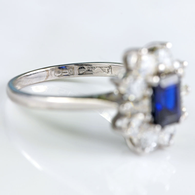 Ellibelle Jewellery Vintage Sapphire & Diamond 18ct White Gold Platinum Cluster Ring