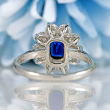 Ellibelle Jewellery Vintage Sapphire & Diamond 18ct White Gold Platinum Cluster Ring