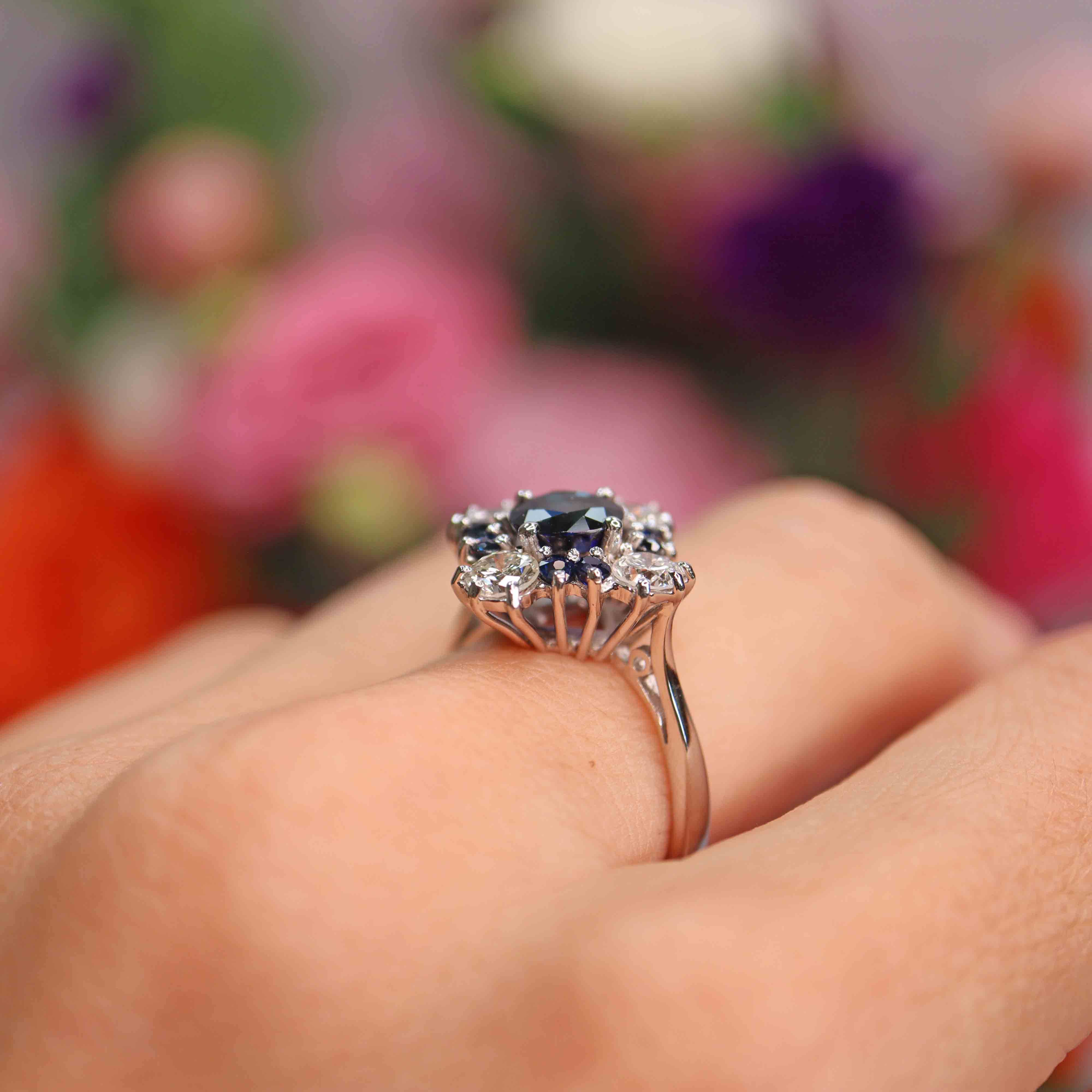 Ellibelle Jewellery Vintage Sapphire & Diamond 18ct White Gold Star Cluster Ring