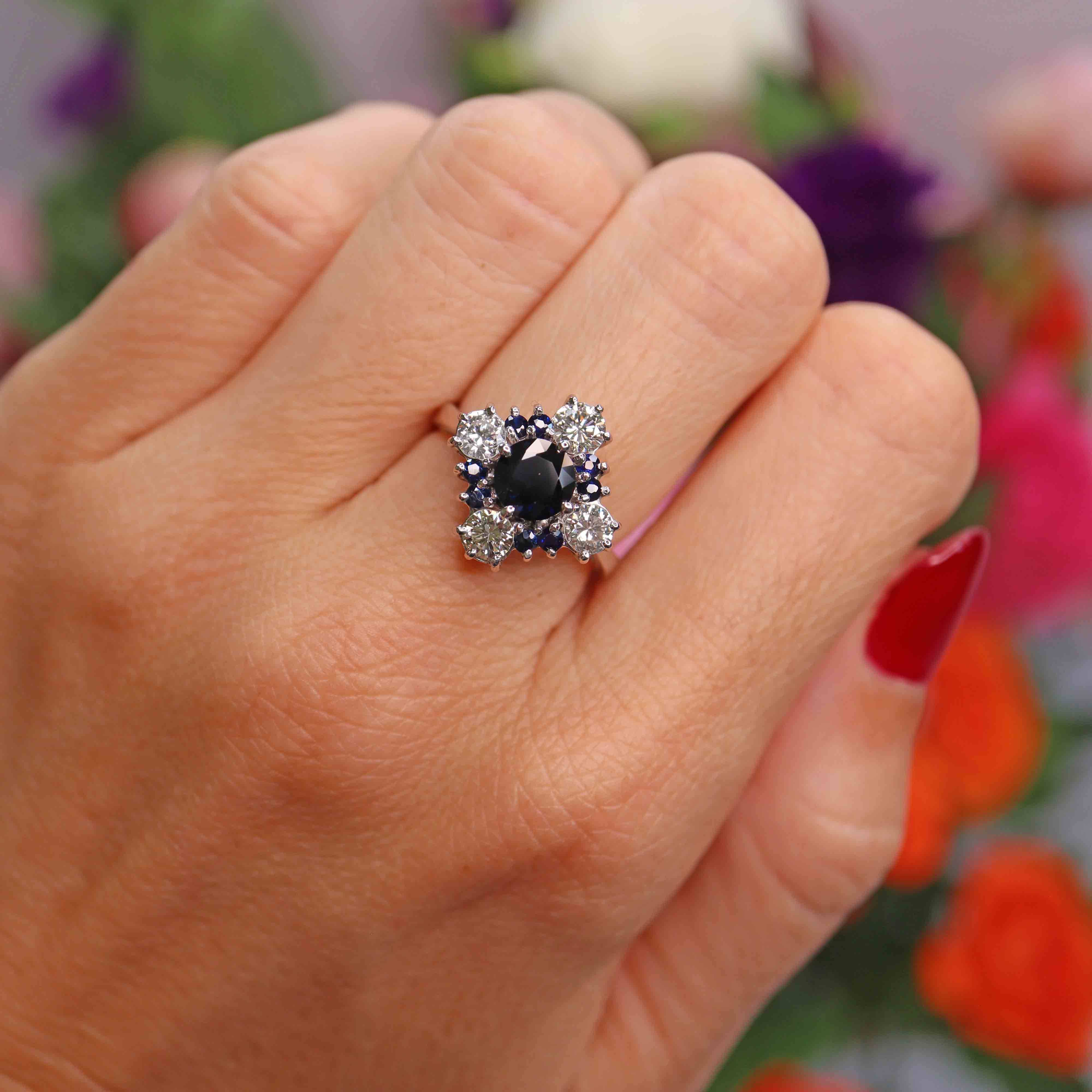 Ellibelle Jewellery Vintage Sapphire & Diamond 18ct White Gold Star Cluster Ring