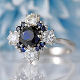 Ellibelle Jewellery Vintage Sapphire & Diamond 18ct White Gold Star Cluster Ring