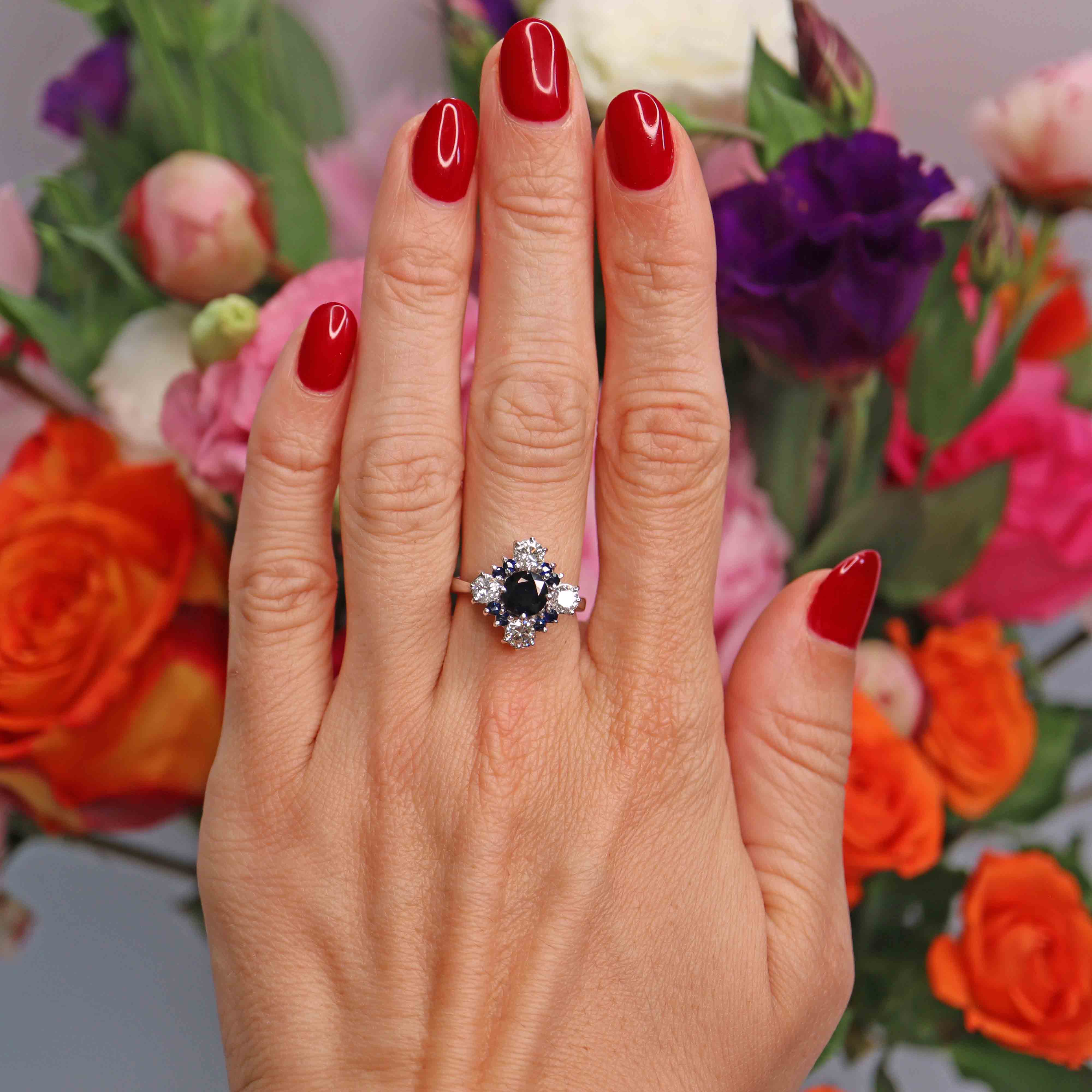 Ellibelle Jewellery Vintage Sapphire & Diamond 18ct White Gold Star Cluster Ring