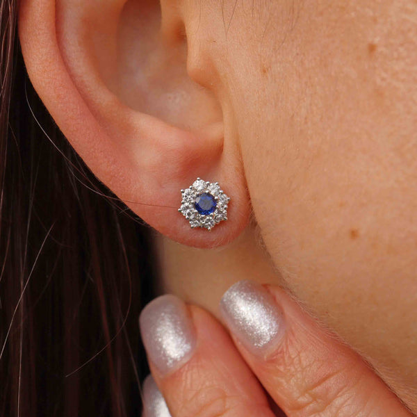 Ellibelle Jewellery Vintage Sapphire Diamond 18ct White Gold Stud Earrings by Cropp & Farr