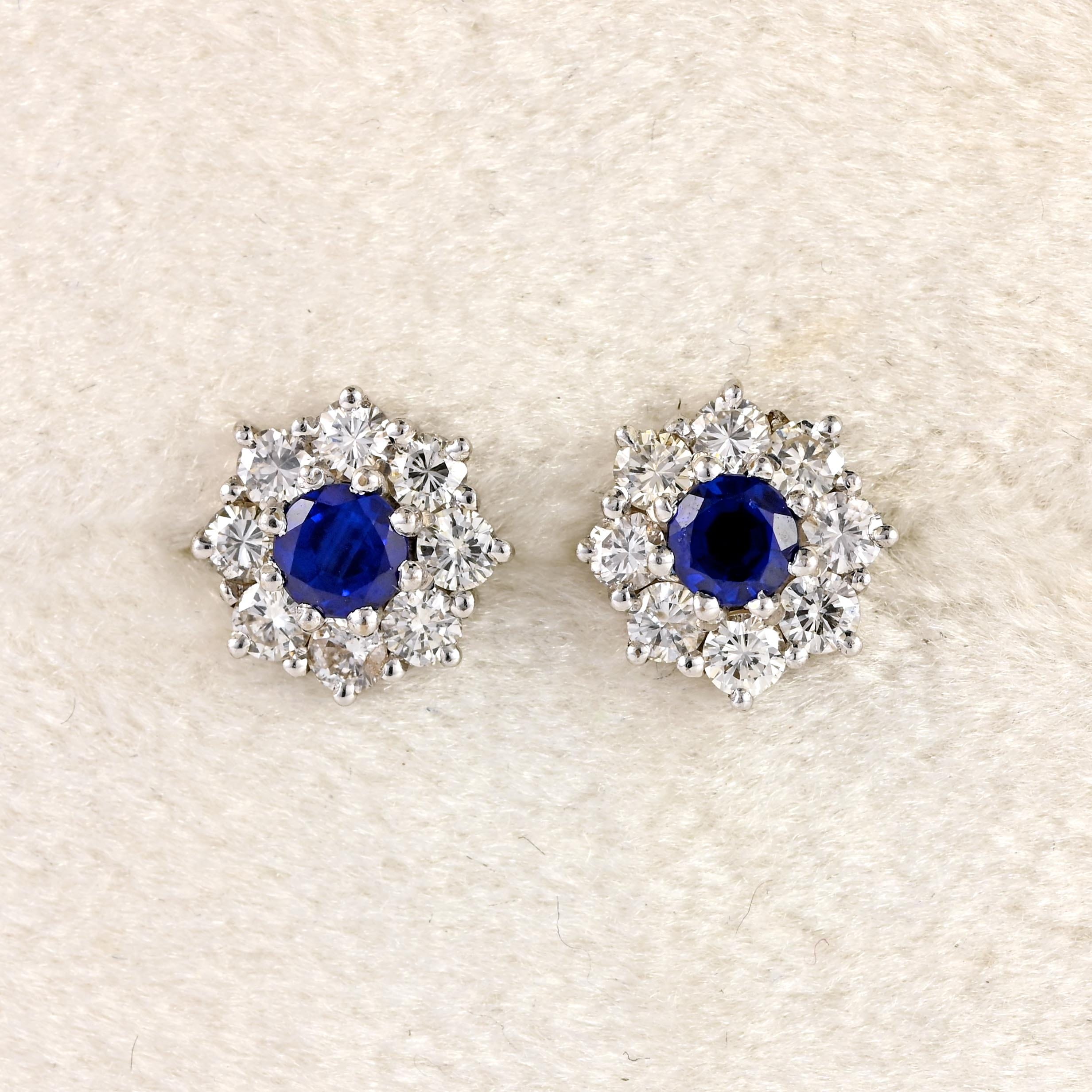 Ellibelle Jewellery Vintage Sapphire Diamond 18ct White Gold Stud Earrings by Cropp & Farr