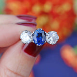 Ellibelle Jewellery Vintage Sapphire & Diamond 18ct White Gold Three-Stone Ring (2.10cts)