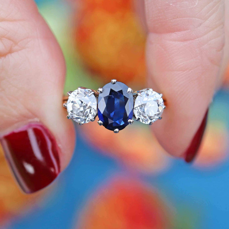 Ellibelle Jewellery Vintage Sapphire & Diamond 18ct White Gold Three-Stone Ring (2.10cts)