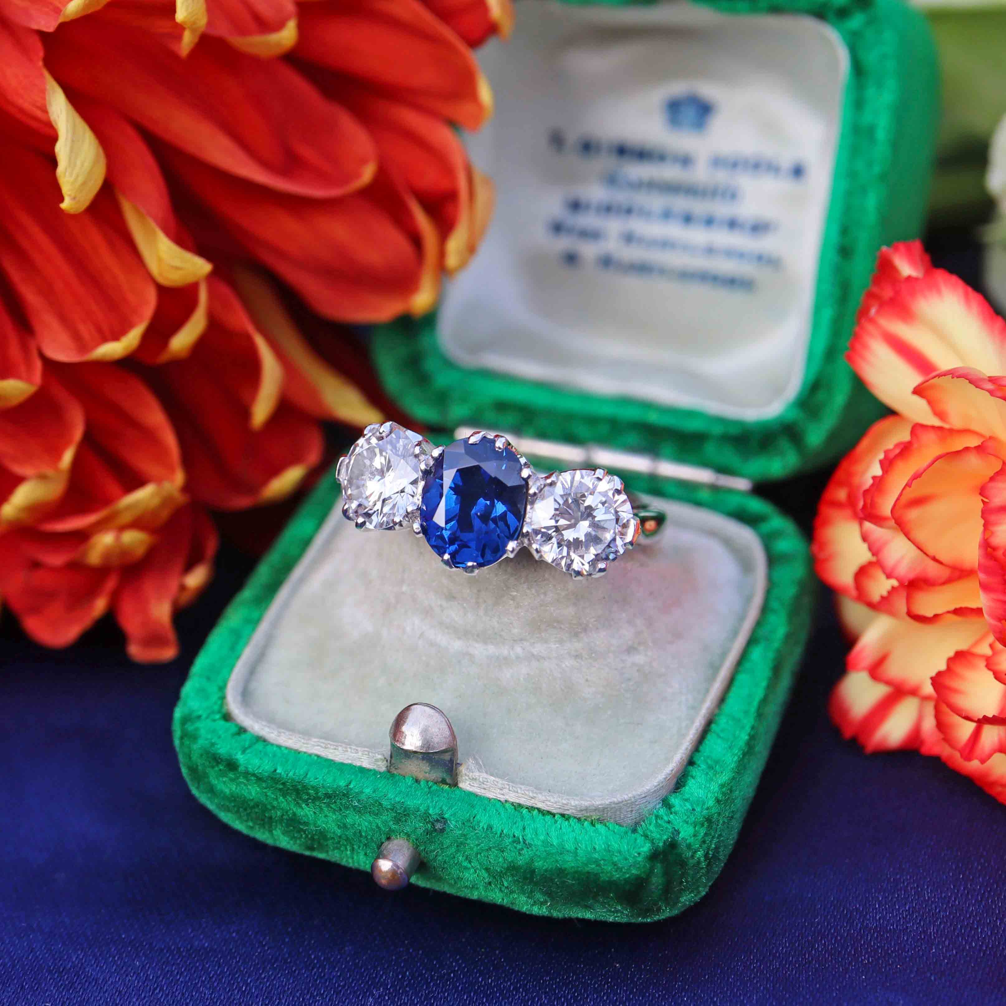 Ellibelle Jewellery Vintage Sapphire & Diamond 18ct White Gold Three-Stone Ring (2.10cts)