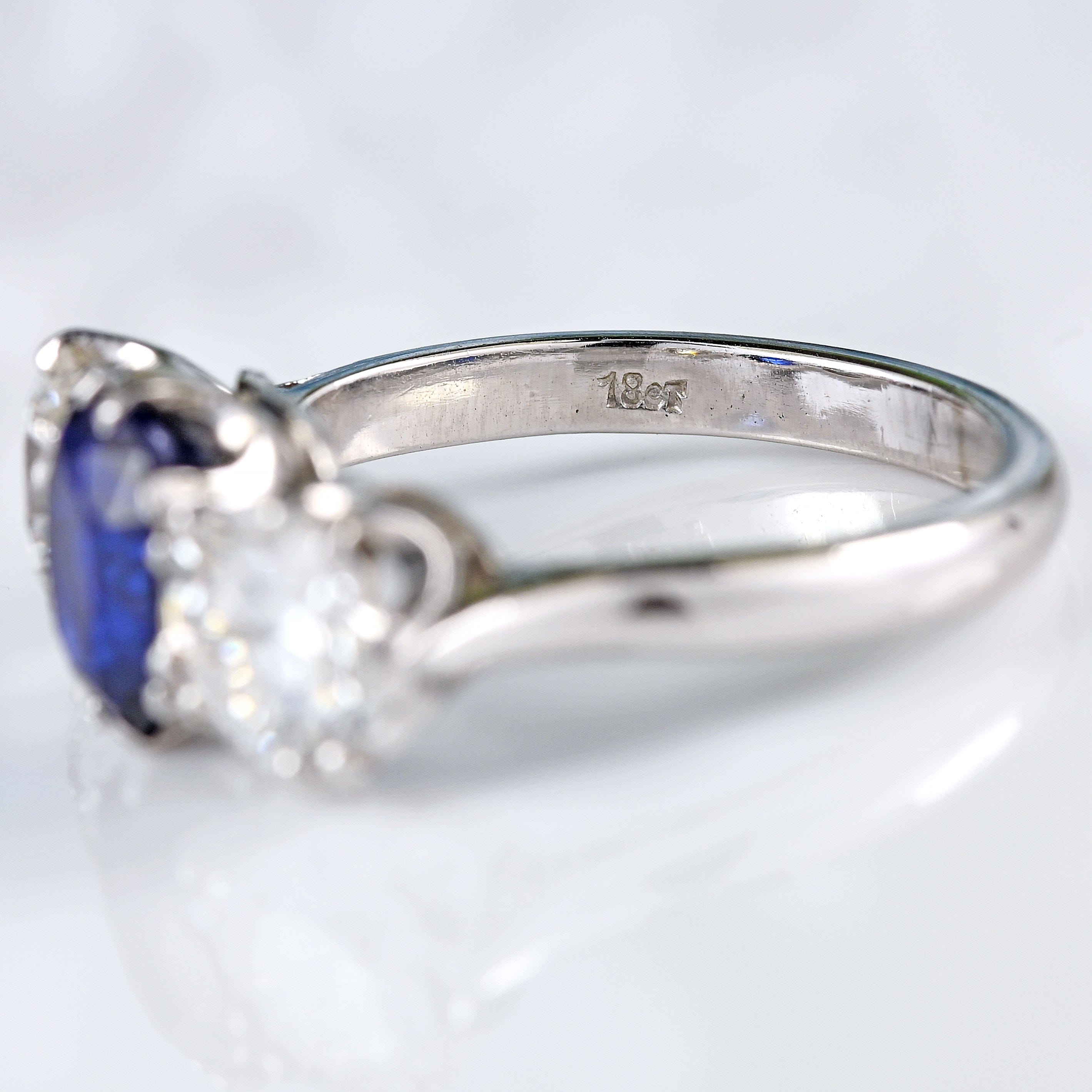 Ellibelle Jewellery Vintage Sapphire & Diamond 18ct White Gold Three-Stone Ring (2.10cts)