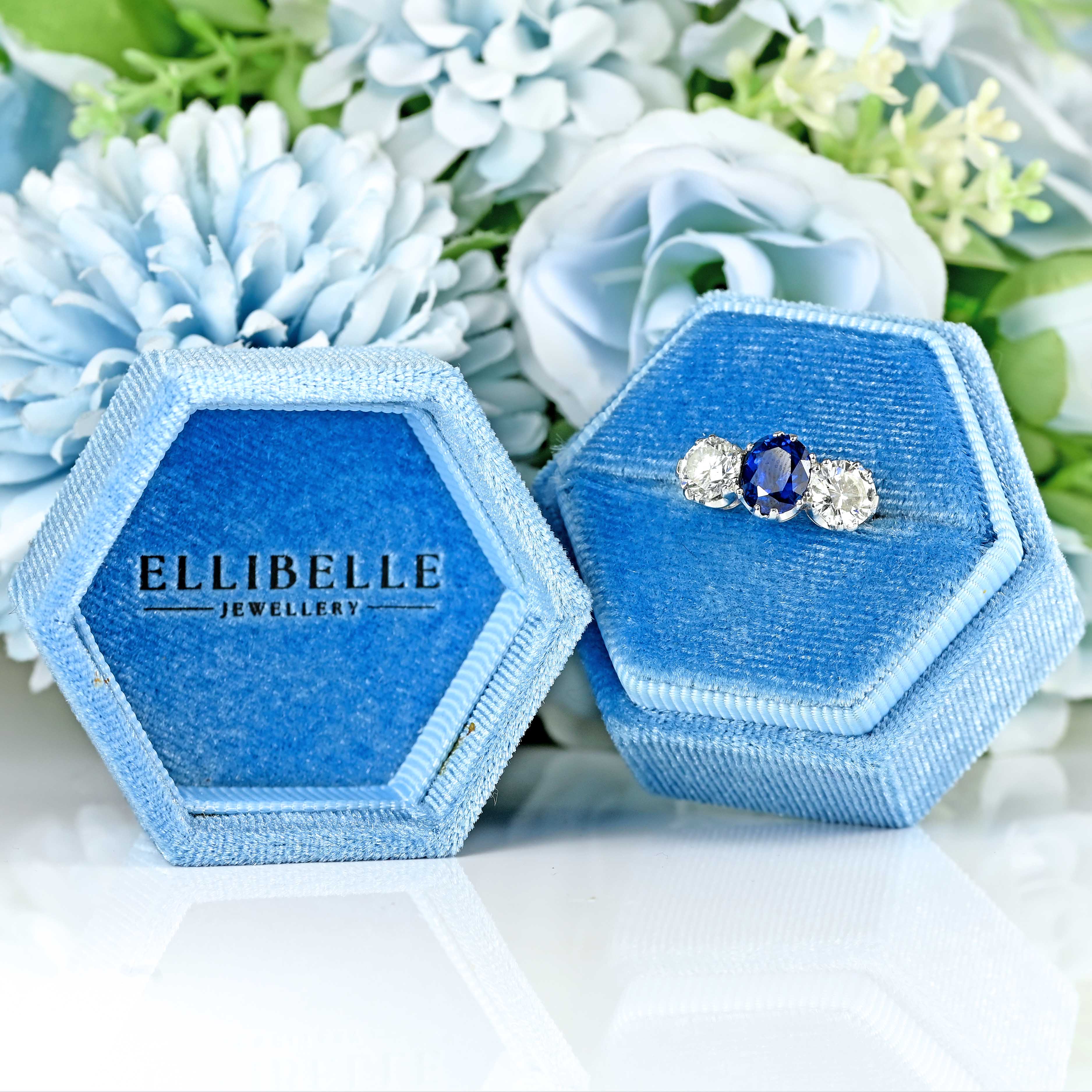 Ellibelle Jewellery Vintage Sapphire & Diamond 18ct White Gold Three-Stone Ring (2.10cts)