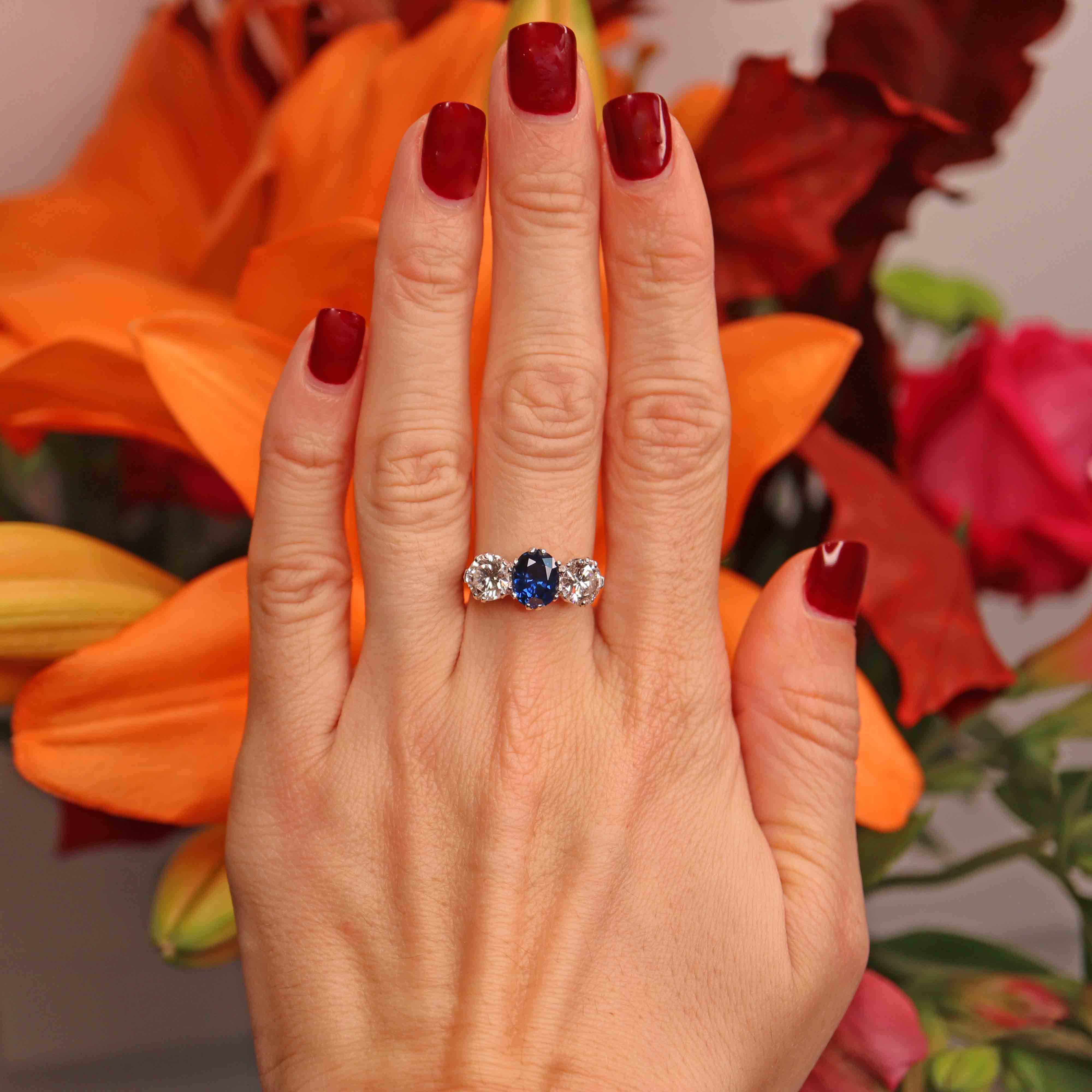 Ellibelle Jewellery Vintage Sapphire & Diamond 18ct White Gold Three-Stone Ring (2.10cts)