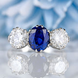 Ellibelle Jewellery Vintage Sapphire & Diamond 18ct White Gold Three-Stone Ring (2.10cts)