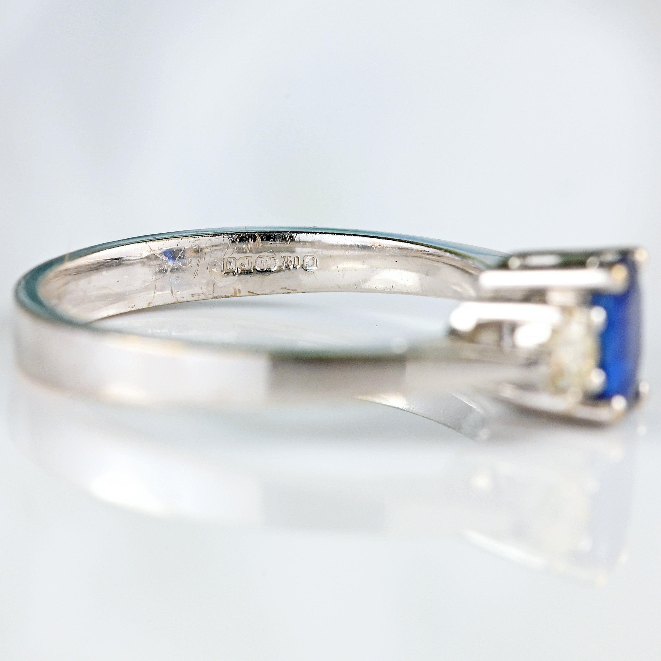 Ellibelle Jewellery Vintage Sapphire & Diamond 18ct White Gold Three-Stone Trilogy Engagement Ring