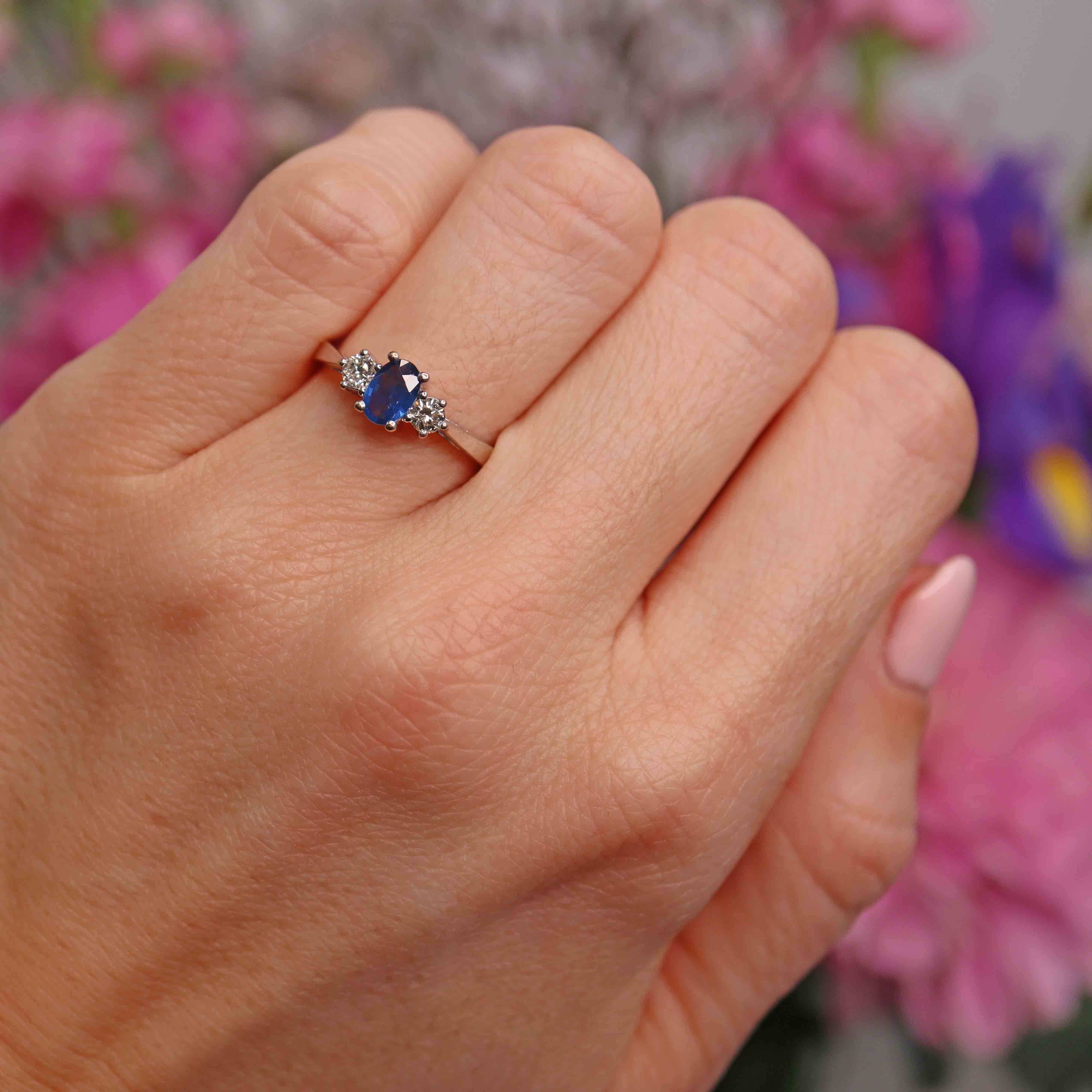 Ellibelle Jewellery Vintage Sapphire & Diamond 18ct White Gold Three-Stone Trilogy Engagement Ring
