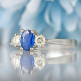 Ellibelle Jewellery Vintage Sapphire & Diamond 18ct White Gold Three-Stone Trilogy Engagement Ring
